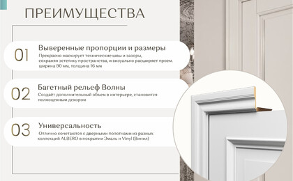 Рельеф «Волны» выступает полноценным декором: игра света и тени создает дополнительный объем в интерьере, превращая обычный проем в архитектурную деталь.